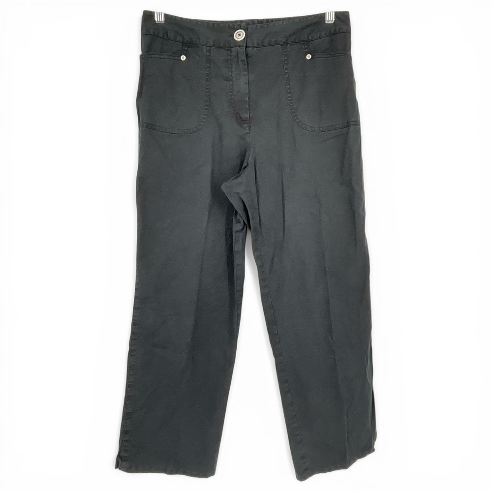 Susan Graver Womens Black Stretch Cotton Straight Leg Pants Size M Elastic Waist